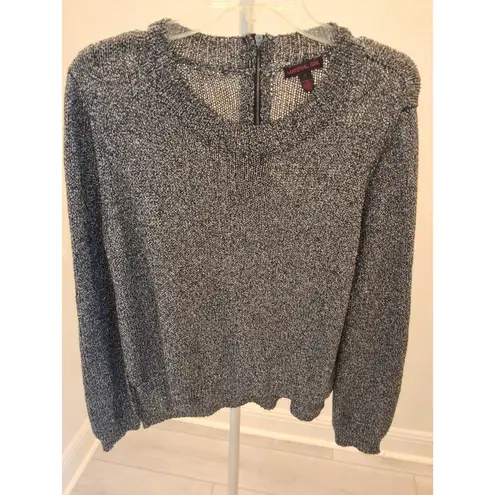 Material Girl Shimmer Metallic Knit Sweater Black Silver Pullover Womens Large