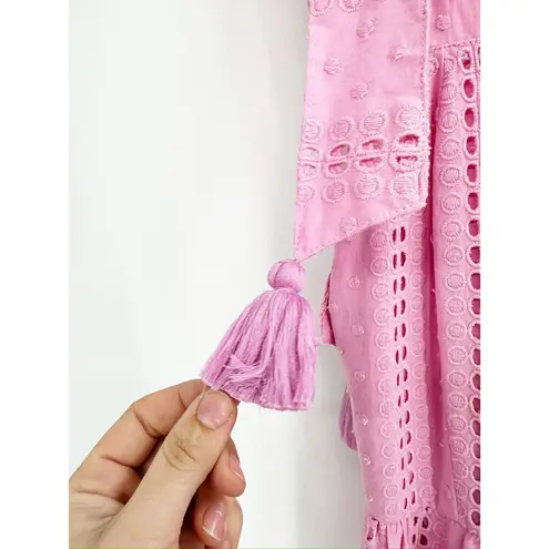 Mille Daphne Bubblegum Pink Polka Dot Eyelet Tie Shoulder Tiered Midi Dress New