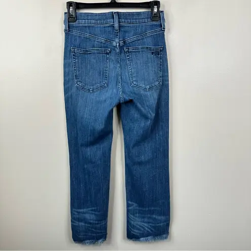 AYR The Bomb Pop Jeans Womens 26S Blue Denim Mid Rise Straight Leg Frayed Hem