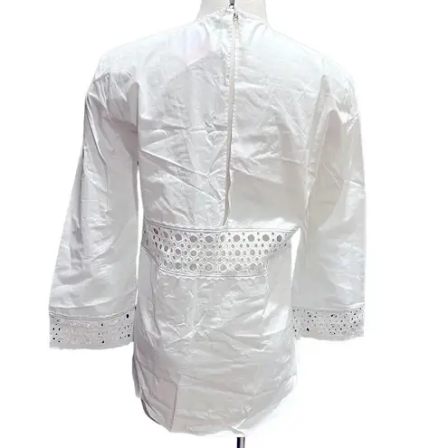 Sandro - White Cotton Tunic W/ Eyelet Design & Contrast Stitching Size S (1)