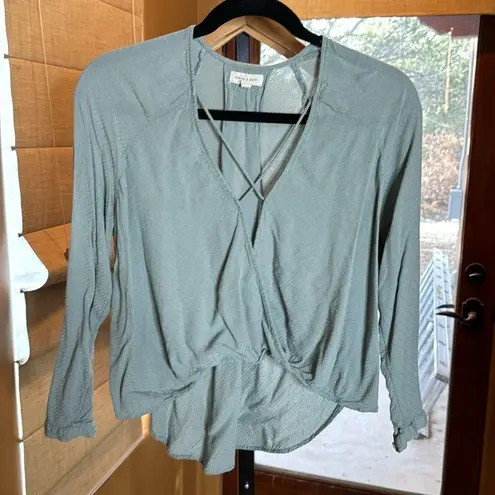 Silence + Noise Urban Outfitters  Mayfair Plunge Surplice Top Sage Size Small - Image 3
