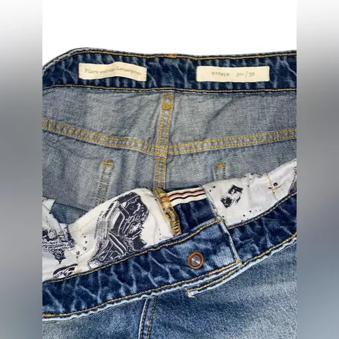 Pilcro and the Letterpress Pilcro medium wash cropped “hyphen” jeans with fringe detail