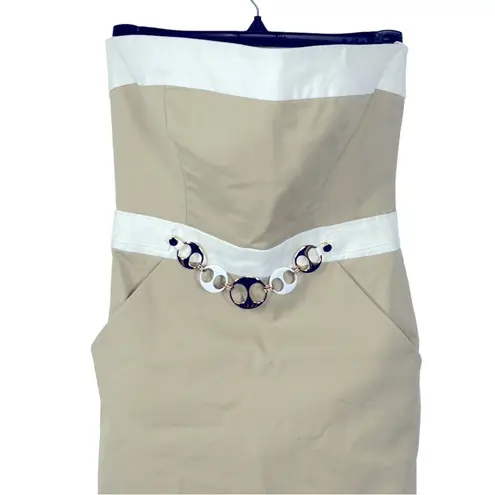 Milly of New York Khaki Strapless Dress with Removable Chain Belt Size 2 Tan