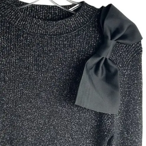 Ann Taylor Factory Women's M Black Metallic Sweater Bow Detail Pullover Size M
