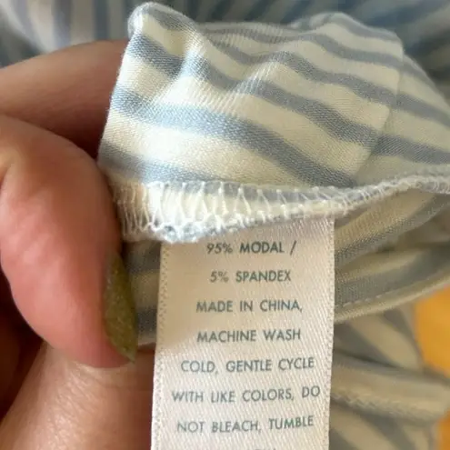 LAKE Blue & White Stripe Kimono Wrap Tie Long Sleeve Pajama Top Size XL