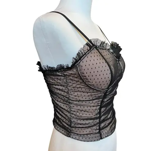 Lily White Bustier Size Large Black Mesh Swiss Dot NWT Whimsigoth Cropped Cami