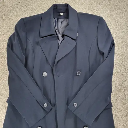 FIRST Dress Coat Womens 16 Navy Double Breasted Vented Trench Career Evening Blue Size 14