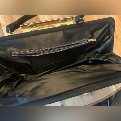 Vintage 1950s La France Petite Needlepoint Wool Clasp Handbag Clutch Purse Black