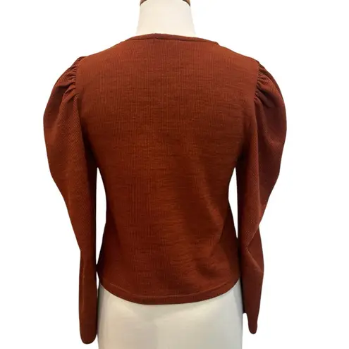 Love Riche Medium Burnt Orange Puffy Shoulder Long Sleeve Top