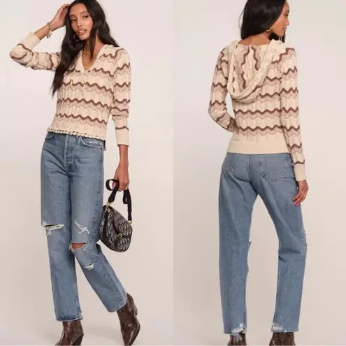 Heartloom New Elias Chevron Print Knit Sweater Hoodie Size Medium Crochet Beachy