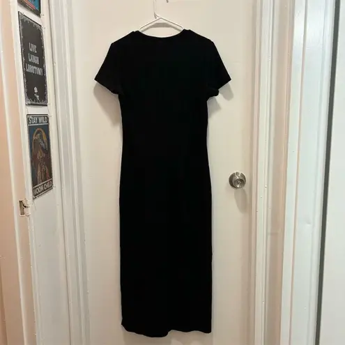 Vintage Blue  Women's V-Neck Midi Dress Black Short Sleeve Size M