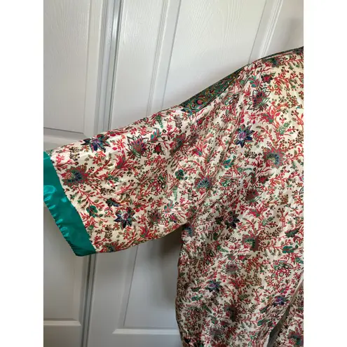 Silk Floral Kimono Duster Jacket Open Front Bohemian Festival Cover Up OS Green Size undefined