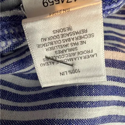 Foxcroft Size 18 Linen Purple & White Stripe Hidden Button Front Shirt Top