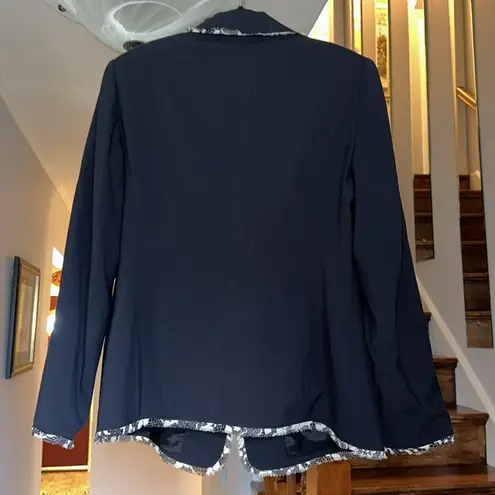 Escada Fitted Black Jacket with Chiffon Floral Fringe Sz 44 / 10 US