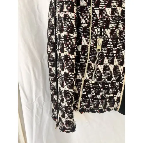 IRO Kamber Red Tweed Knit Zipper Leather Trim Moto Jacket Size 40 Career Office