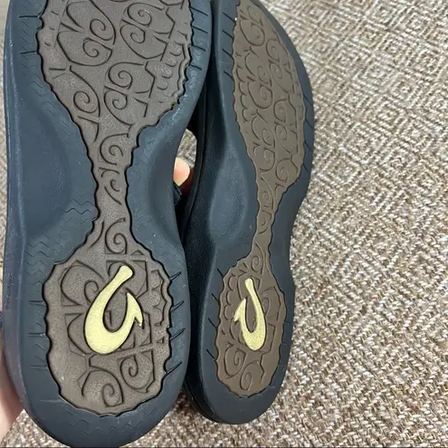 OLUKAI OHANA Travel Beach Comfort Walking Flip Flop Black Sandals Womens Sz 10