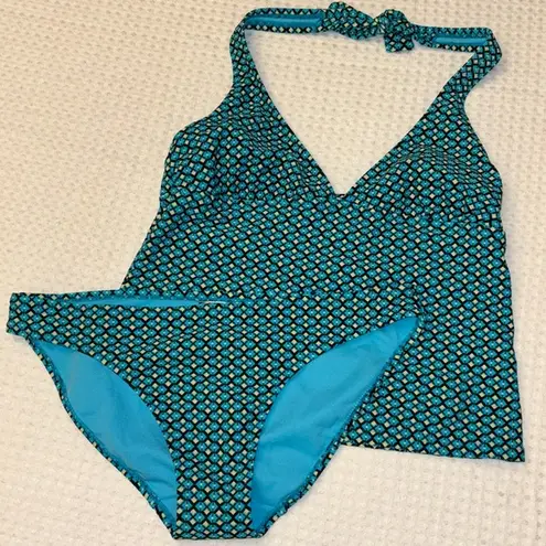 Old Navy Halter Tankini Top & Bikini Bottoms Size MEDIUM Turquoise Blue Black