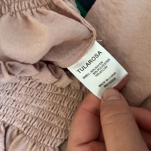 Tularosa  Blush Pink Smocked Ruffle Collar Peplum Puff Long Sleeve Cropped Blouse