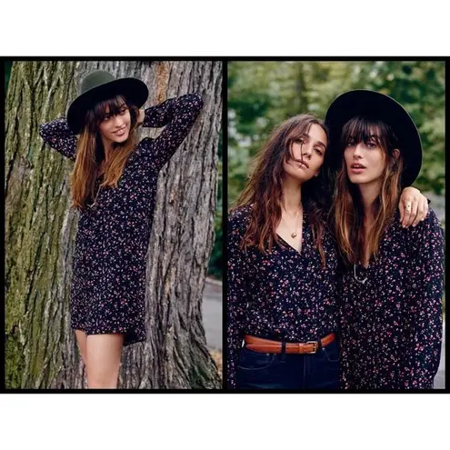 Sézane 💕MADEWELL ET SEZANE💕 Elly 100% Silk Shirtdress ~ Black Floral Print Large L