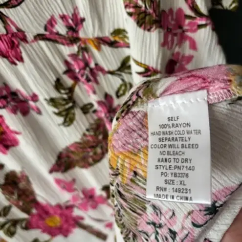 Kori Pink Gold Floral V Neck Flutter Sleeve Tunic Blouse Top Size XL