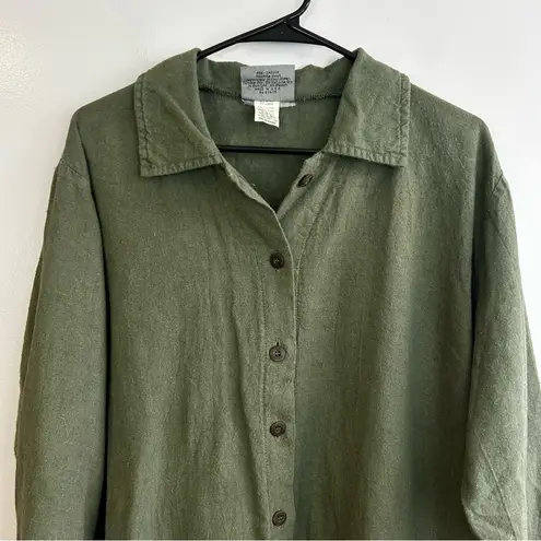 NWT Vintage Mishi Green Linen Blend Oversized Casual Button Down Shirt M Size M