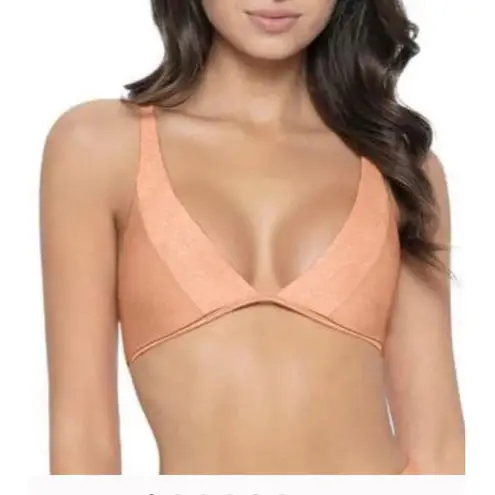 PQ SWIM PILYQ Citrine Skylar Halter Bikini Top SZ Small NWT Swim Shimmer Orange
