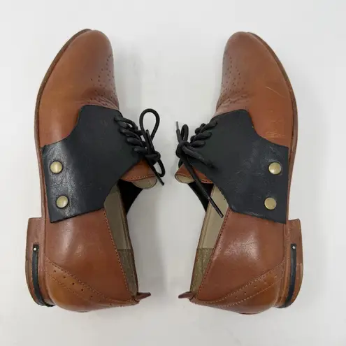 Freda Salvador Tan Black Leather Oxford Change Cognac Lace Womens Size 6 Brown