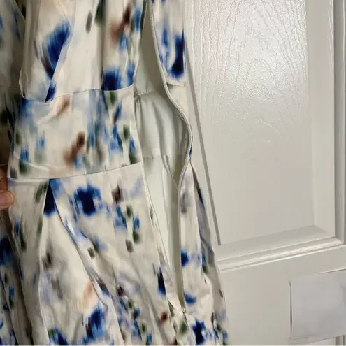 Reiss White & Blue Mini Dress With Side Zipper Size 4 cutout design chic