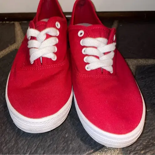 Red Canvas Lace Up Essential Sneakers Size 7 Casual Minimalist