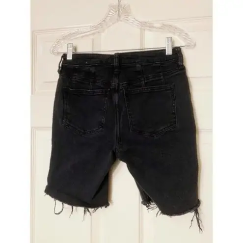 Free People Black Ash Denim Avery Raw Hems High Rise Bermuda Jean Shorts