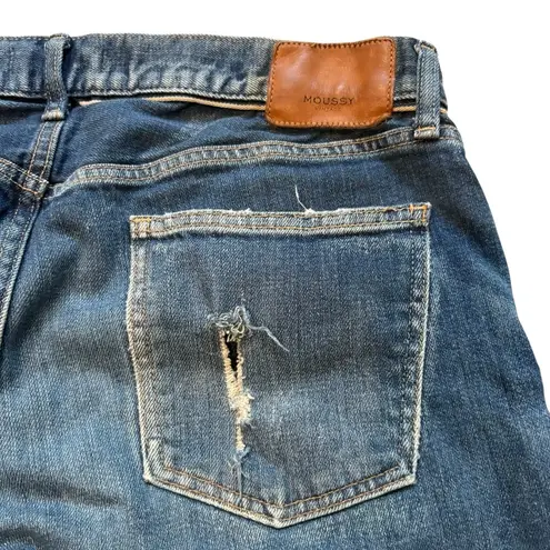 Moussy Vintage Howa Distressed Straight Leg Frayed Hem Cropped Jeans, Sz 32 Blue