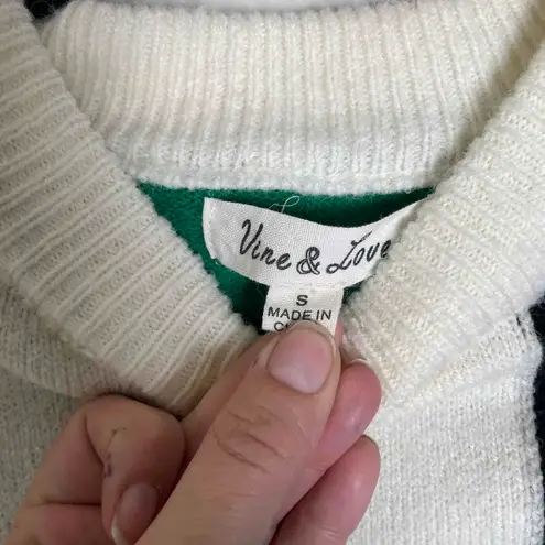 Vine & Love Womens Color Block Long Sleeve Crewneck Green Black Sweater Small Blue