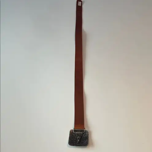 Belgo Lux Brown Leather Belt with Italian Silvertone large square flower buckle Size M