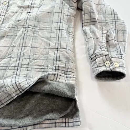 LL Bean Gray Plaid Sherpa Fleece Lined Flannel Shirt Jacket Shacket MEDIUM
