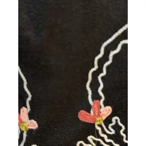 Black Wool Kimono Asian Jacket Blazer All Over Floral Embroidery Size 1X