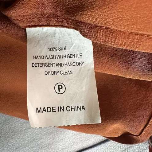 Marie Oliver Large Rust Burnt Orange Silk Blouse Peasant Top Embroidered Boho - Image 6