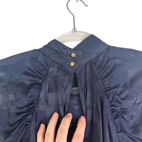 Zero Degrees Celsius Navy Blue Jacquard Bat Sleeve Mock Neck Blouse X