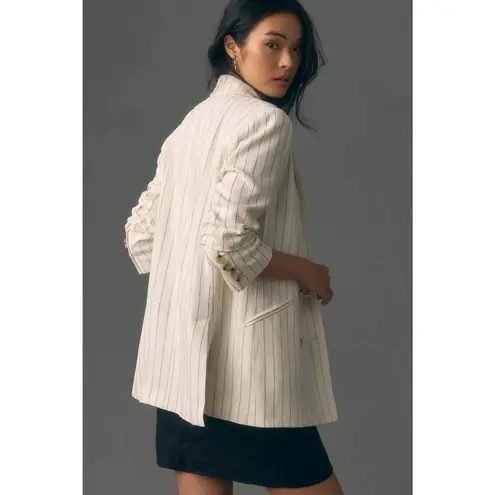 Bishop and Young Anthropologie Riviera Pinstripe Blazer Ivory Linen Blend L NWT