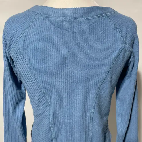 Area Stars New Ribbed Tulip Hem Cardigan Button Front Crop Top Blue Size Medium