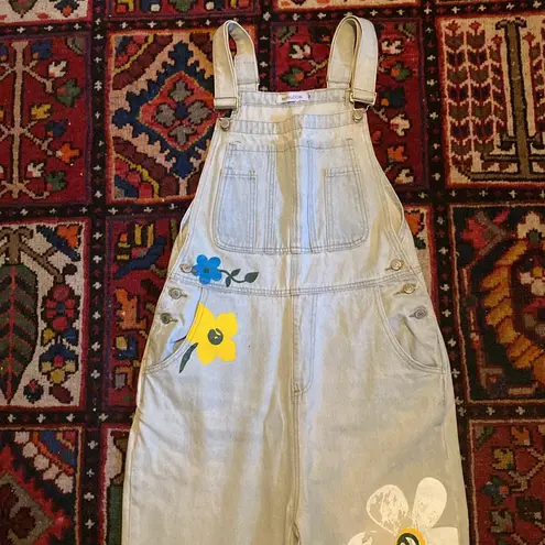 Midlook Distressed Floral Painted Denim Overalls Gray Size undefined