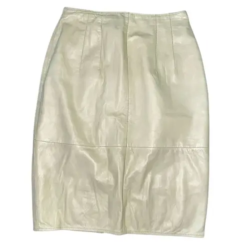 Pia Rucci 80s Cream 100% Soft Leather Knee Length Pencil Skirt X