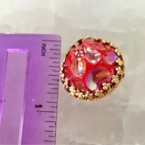 Vintage Made in Austria Iridescent Red Magenta Clip On Textured Earrings