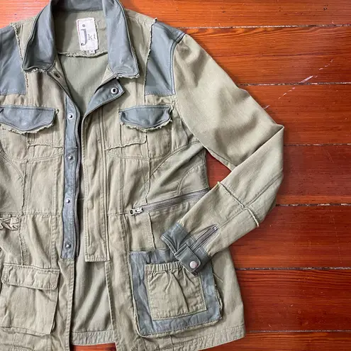 Joseph Greco JKT Jakett New York Mixed Media Leather Trim Utility Jacket Sz M Green Size M