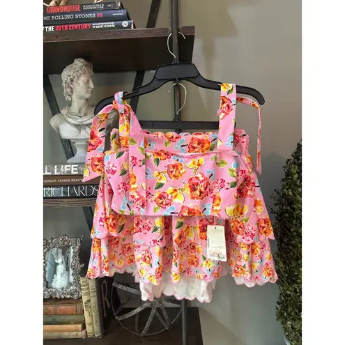 Agua Bendita Rhea Top and Skirt Pink Blossom Womens Size Large