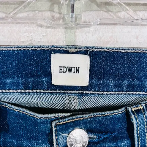 Edwin Bree Slim Straight Leg Raw Hem Jeans in Deja Blue Wash Size 26