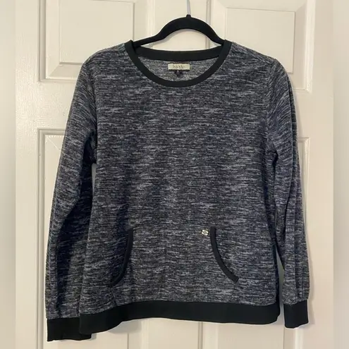 Nicole Miller  Black- Gray Soft Fleece Light Pullover Top Front Pocket Sz Medium