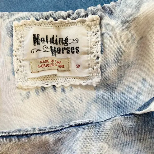 Holding Horses Anthropologie Dress Ruffle Acid Wash Chambray One Shoulder S