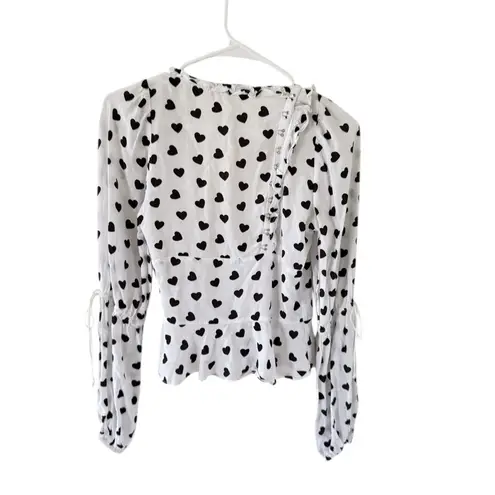 For Love & Lemons  Willow Black & White Heart Blouse