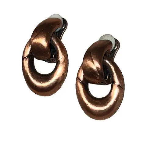 Vintage 1950s Copper Modernist Clip On Door Knocker Earrings Brown
