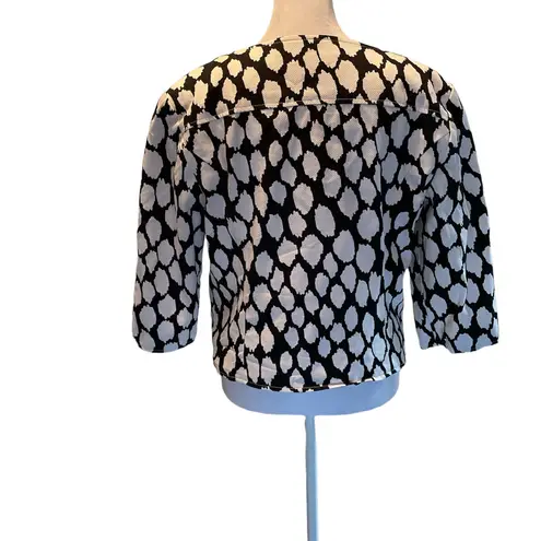 East 5th Black & White Print Cropped Textured Material 3/4 Sleeve Blazer Size L